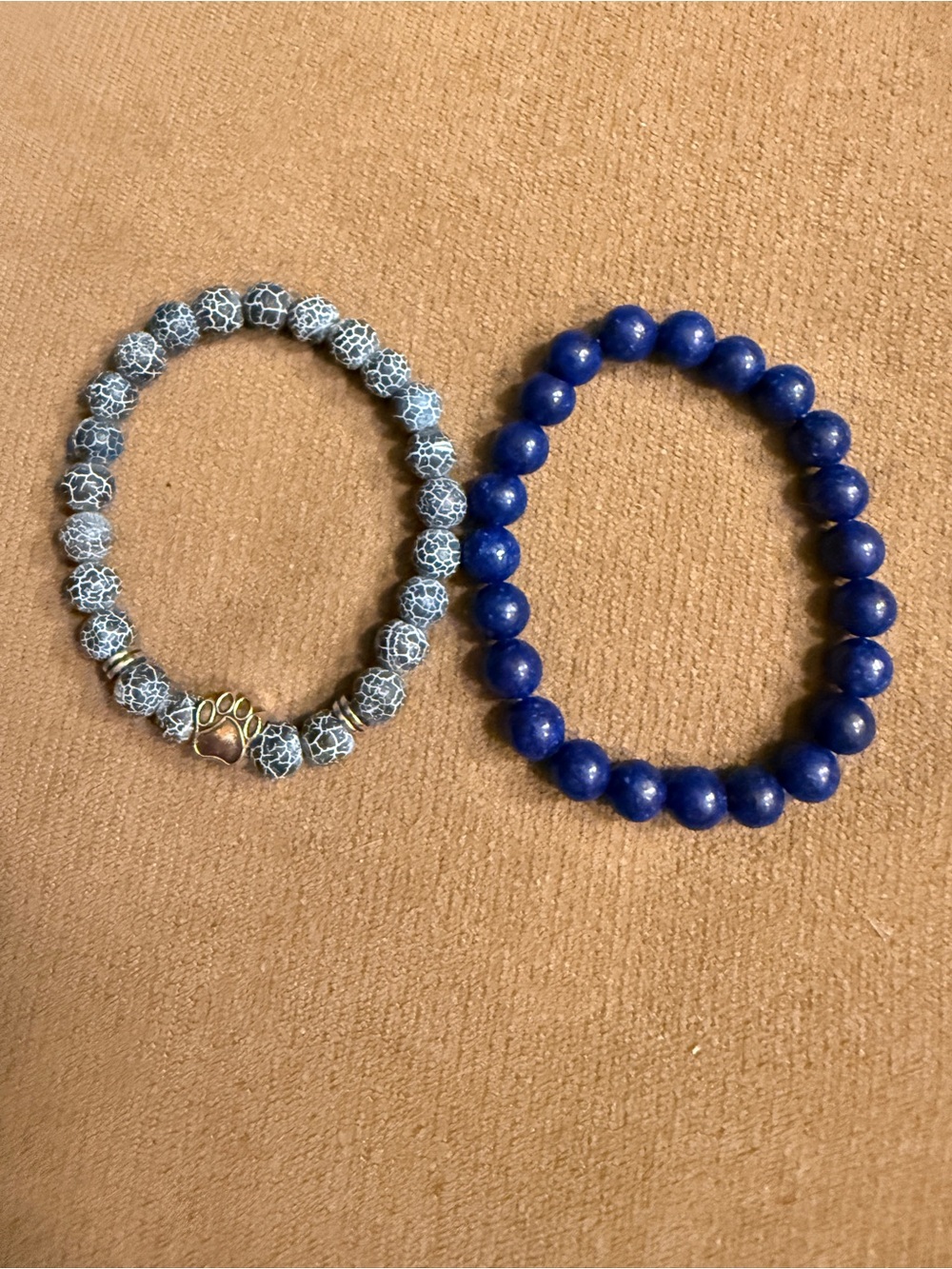Natural Lapis Lazuli & Weathered Agate Beaded Stretch Bracelet Stack (Pair)